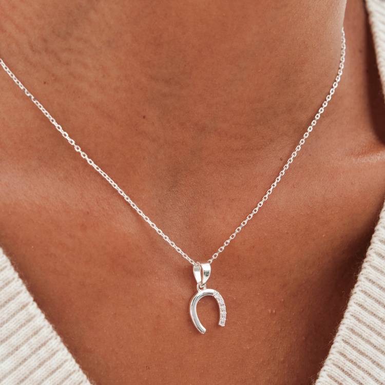 Simply Silver sterling silver horseshoe pendant with cubic zirconia stones (British brand)