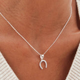 Simply Silver sterling silver horseshoe pendant with cubic zirconia stones (British brand)
