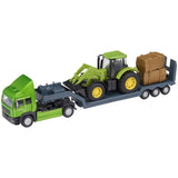 Teamsterz die-cast tractor transporter with hay bales, UK version
