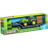 Teamsterz die-cast tractor transporter with hay bales, UK version