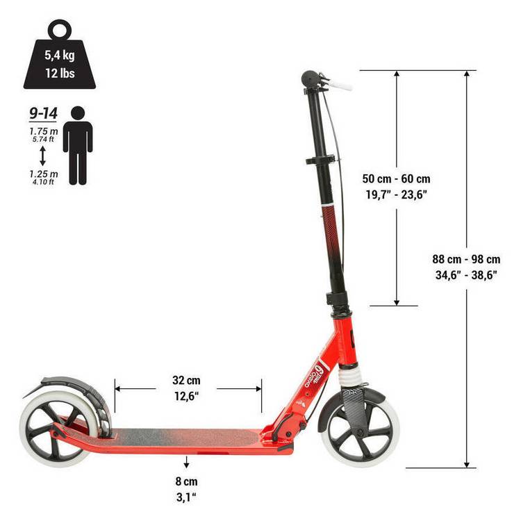 Decathlon Mid 9 foldable inline scooter red - British product
