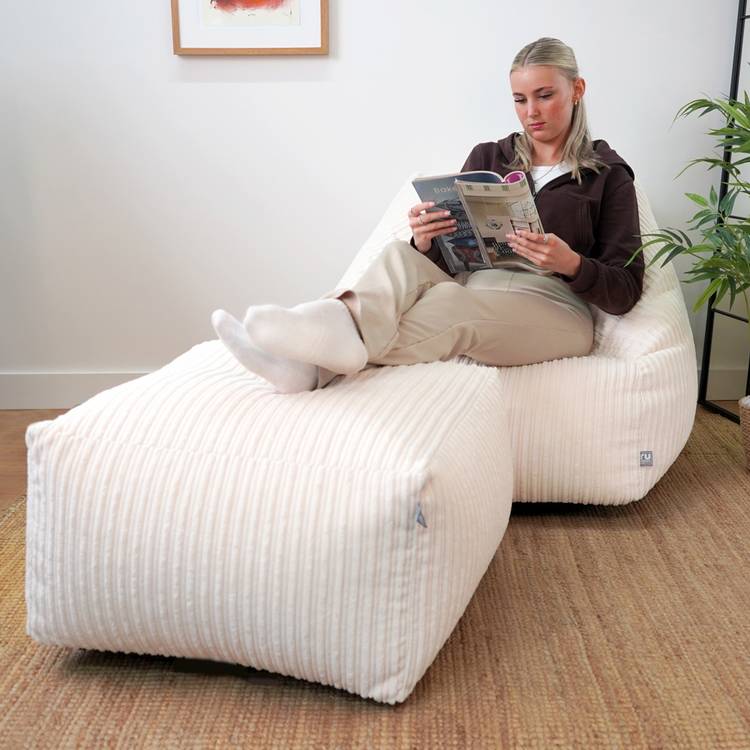 rucomfy ivory jumbo cord footstool, imported from the UK