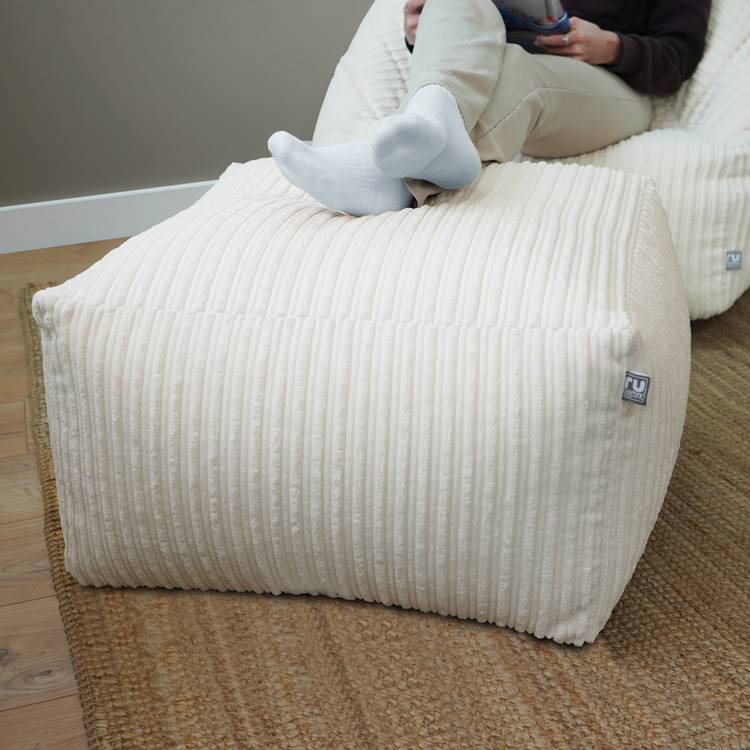 rucomfy ivory jumbo cord footstool, imported from the UK