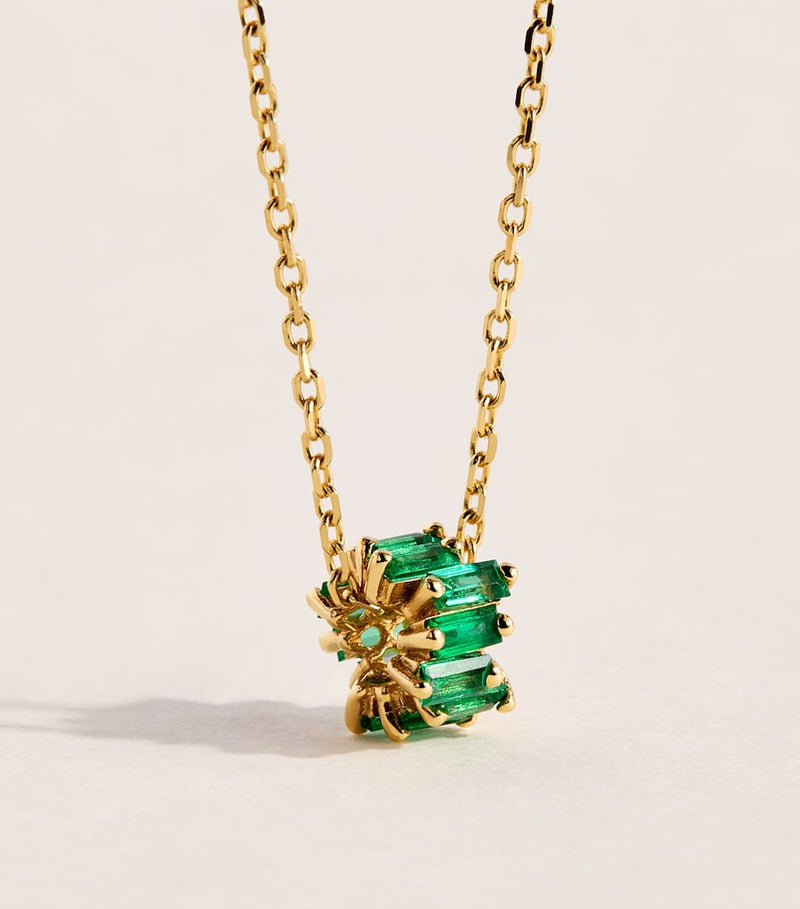Suzanne Kalan yellow gold emerald pendant necklace adjustable chain, imported from the UK