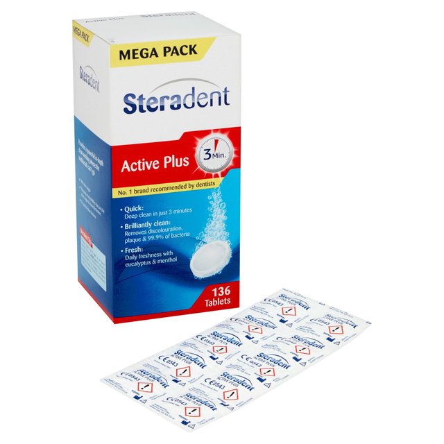 Steradent Active Plus Denture Cleaner Menthol Tablets   136 per pack GOODS M&S