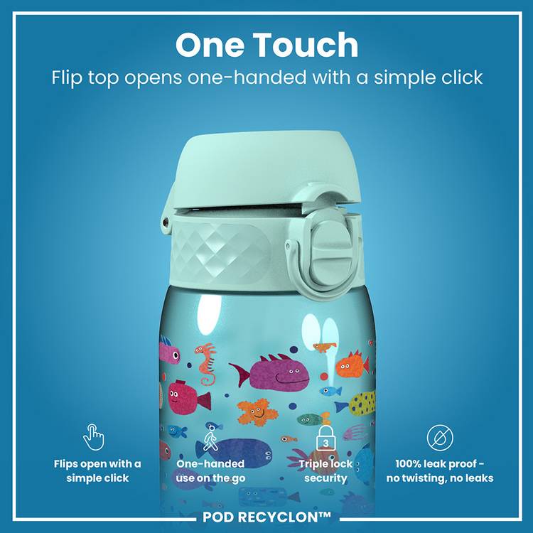 Ion8 water bottle fish blue 350ml, UK version