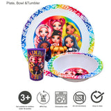 Zak Rainbow High kids plastic dinner set plate bowl tumbler (British brand)