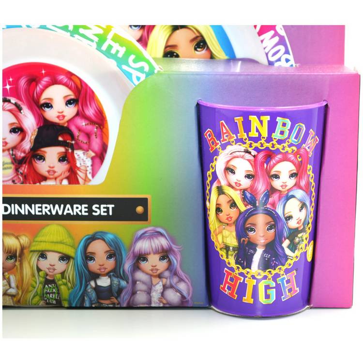 Zak Rainbow High kids plastic dinner set plate bowl tumbler (British brand)