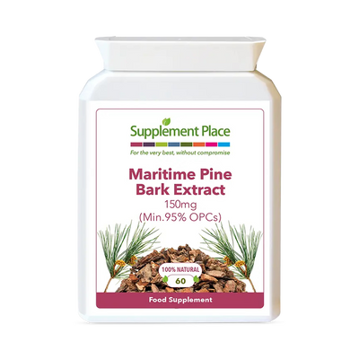 Holland & Barrett Supplement Place Maritime Pine Bark Extract 150mg 95% OPCs Antioxidant Supplement 60 Capsules- Buy online at McGrocer