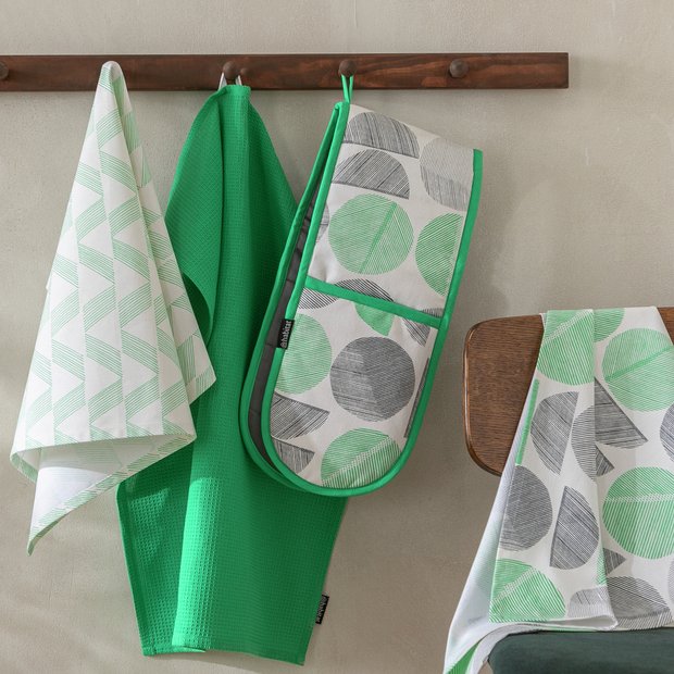 Habitat Linear Circles cotton textile set green (British brand)