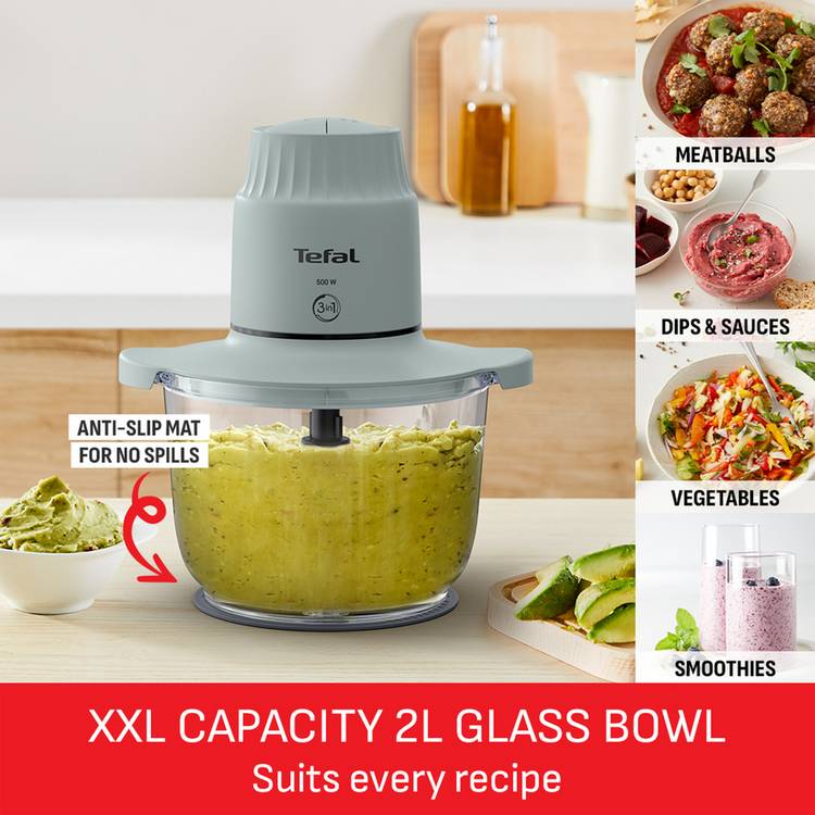 Tefal Choppeo XXL turquoise chopper with 2000ml glass bowl - British product