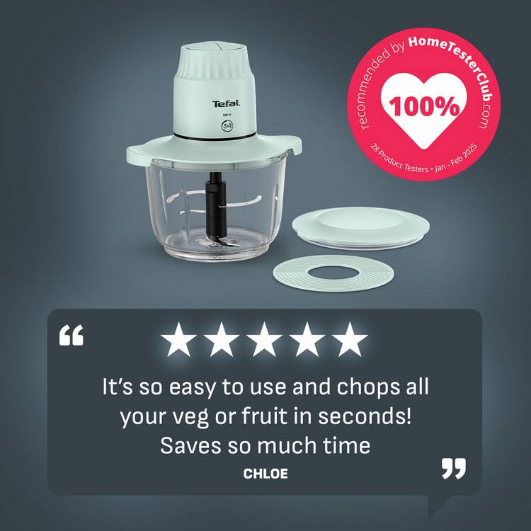 Tefal Choppeo XXL turquoise chopper with 2000ml glass bowl - British product