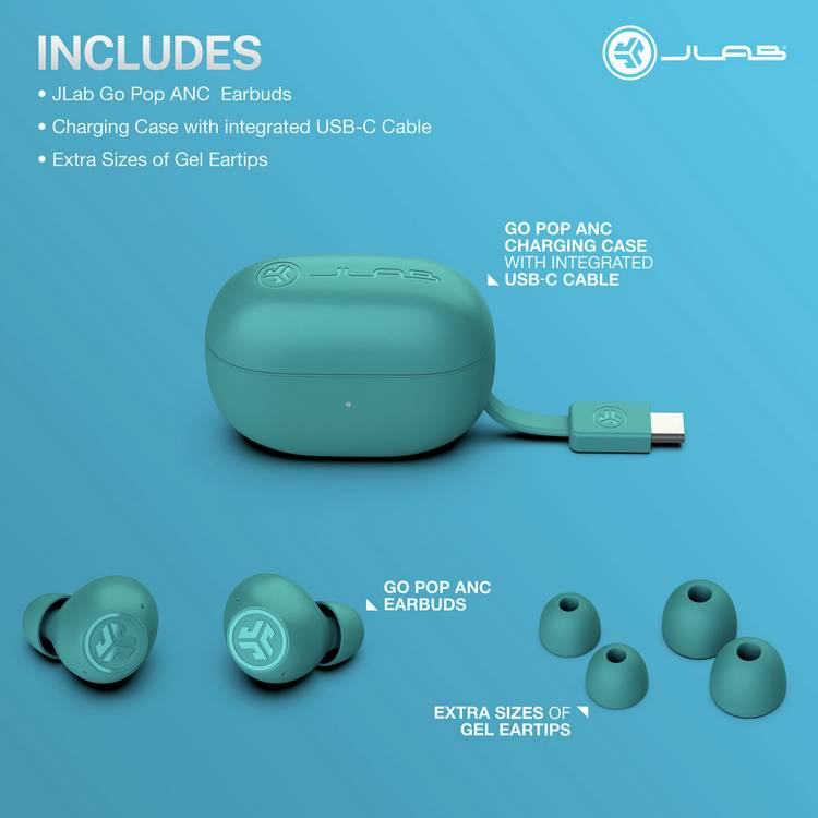 JLab Go Pop ANC earbuds in teal, UK version