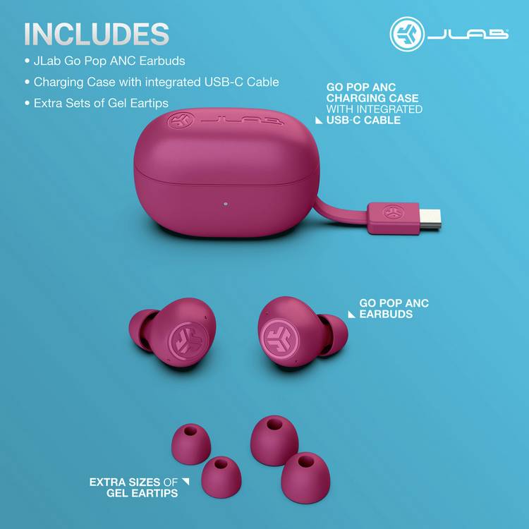 JLab Go Pop ANC earbuds fuchsia - British product