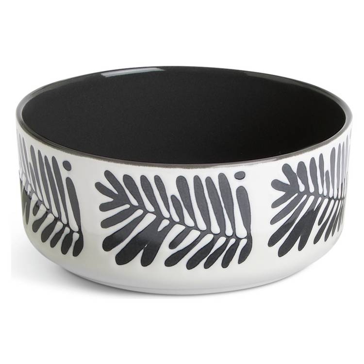 Habitat 12 piece stoneware dinner set in black and white leaf pattern, imported from the UK