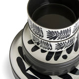Habitat 12 piece stoneware dinner set in black and white leaf pattern, imported from the UK