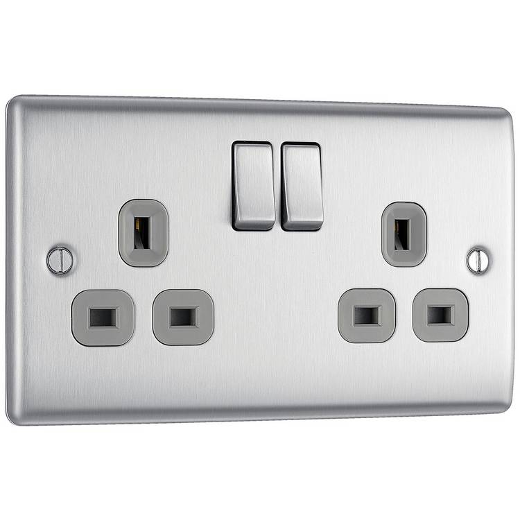 BG Nexus double switched socket brushed steel, imported from the UK
