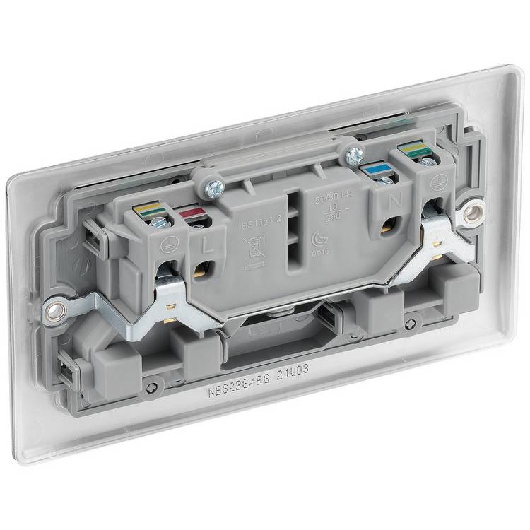 BG Nexus double switched socket brushed steel, imported from the UK