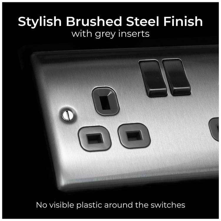 BG Nexus double switched socket brushed steel, imported from the UK