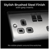 BG Nexus double switched socket brushed steel, imported from the UK