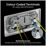 BG Nexus double switched socket brushed steel, imported from the UK