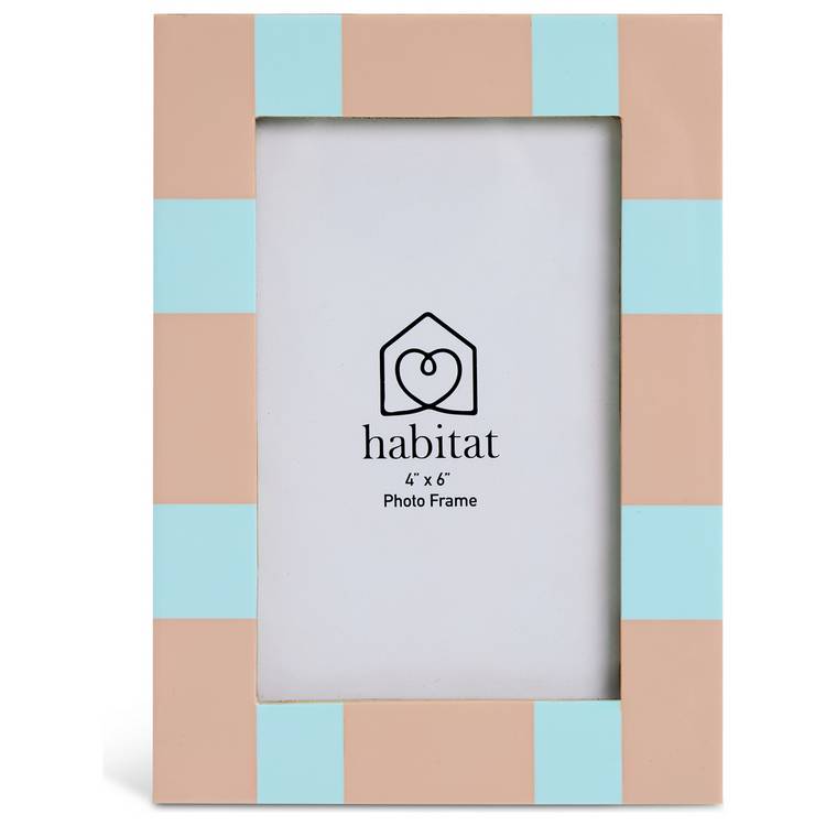 Habitat checkered mango wood photo frame 4x6, imported from the UK