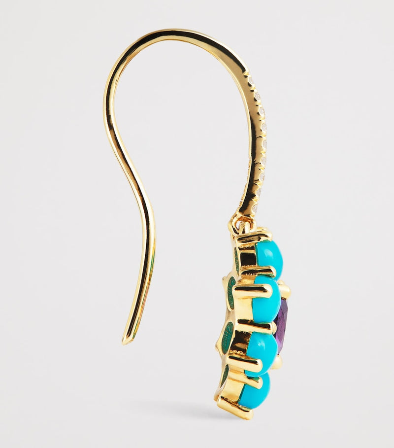 Jennifer Meyer gold flower drop earrings turquoise amethyst 23.5mm - British product