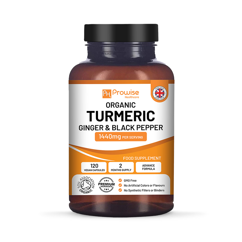 Prowise Healthcare organic turmeric high strength 120 capsules, imported from the UK