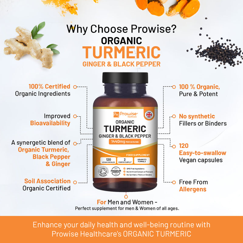 Prowise Healthcare organic turmeric high strength 120 capsules, imported from the UK