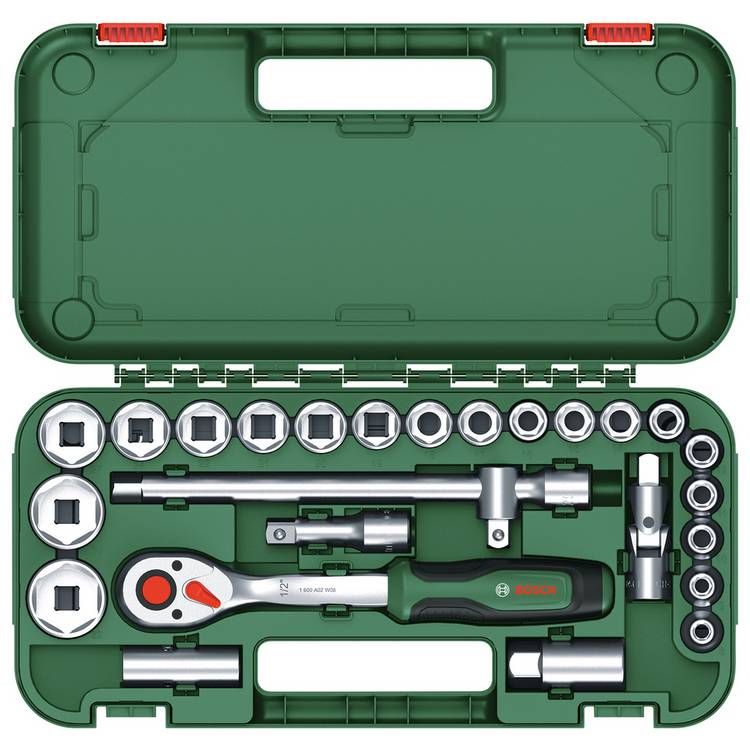 Bosch 0.5 inch 25 piece ratchet set with carry case, UK version