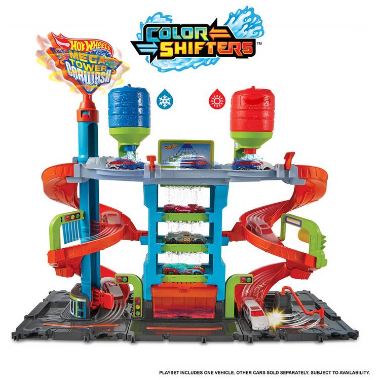 Hot Wheels City Mega Car Wash playset with Colour Shifters car - British product