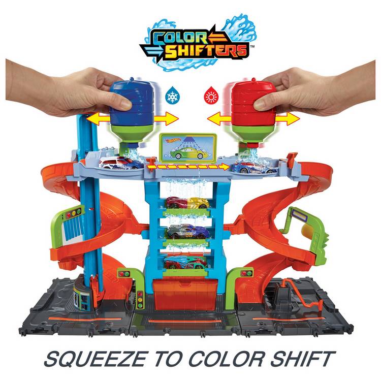 Hot Wheels City Mega Car Wash playset with Colour Shifters car - British product
