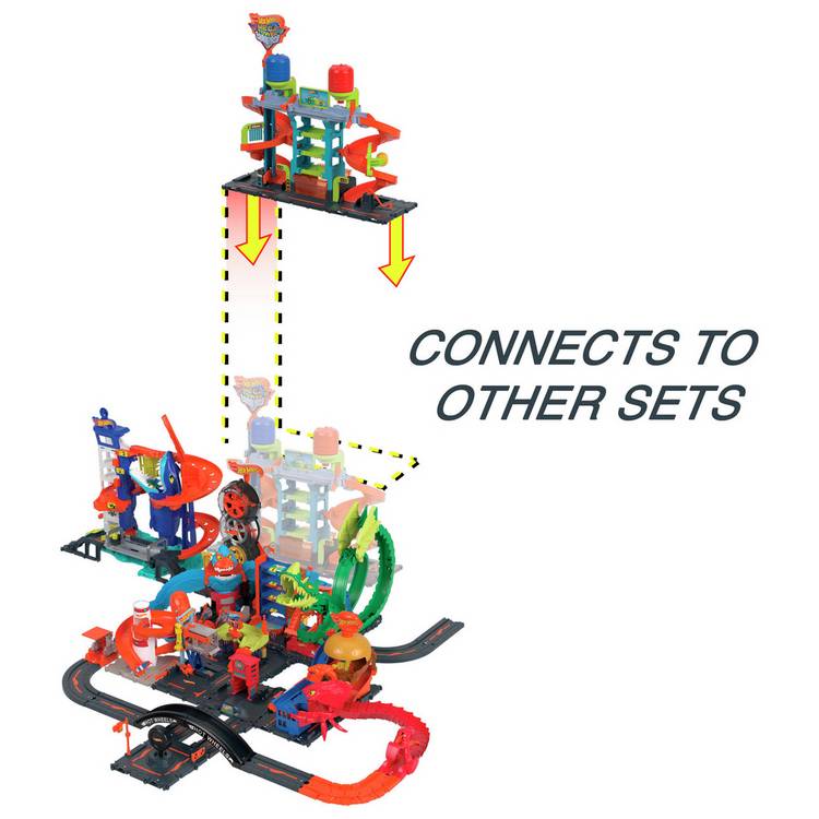 Hot Wheels City Mega Car Wash playset with Colour Shifters car - British product