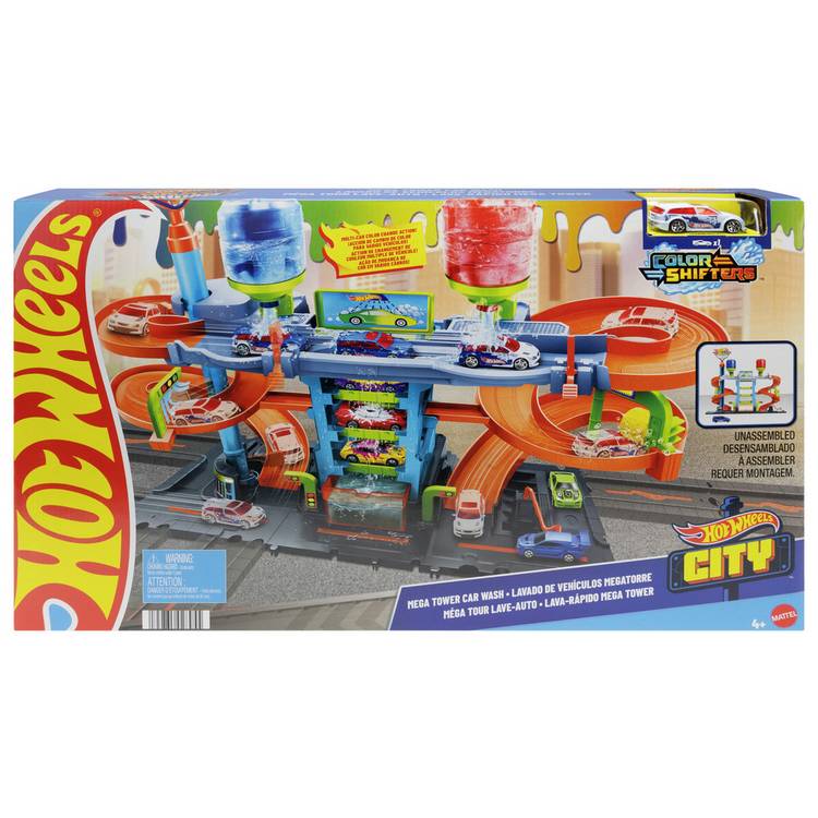 Hot Wheels City Mega Car Wash playset with Colour Shifters car - British product
