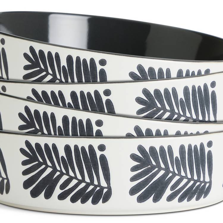 Habitat stoneware pasta bowls 4 piece leaf pattern 22cm - British product