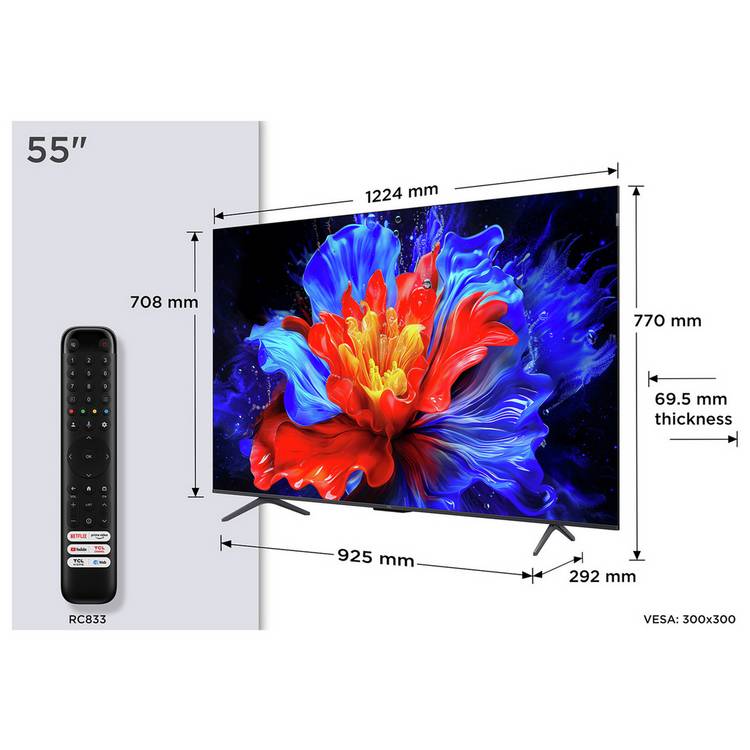 TCL Smart 4K QLED TV 55P8K-UK 55 inch - British product