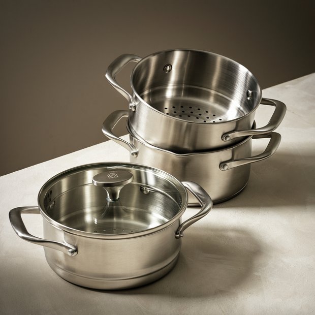 Habitat 3-tier brushed stainless steel steamer, UK version
