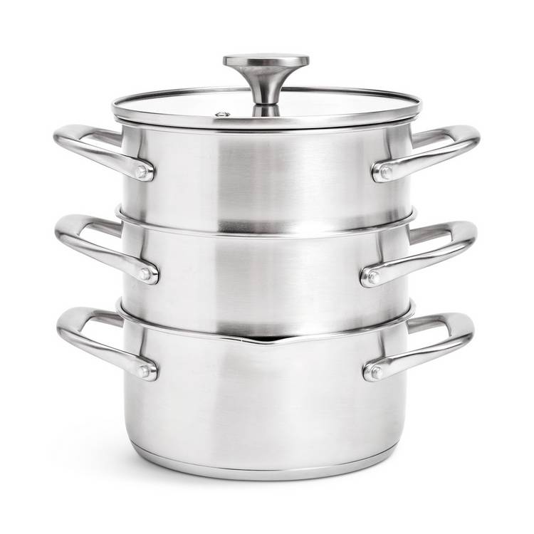 Habitat 3-tier brushed stainless steel steamer, UK version