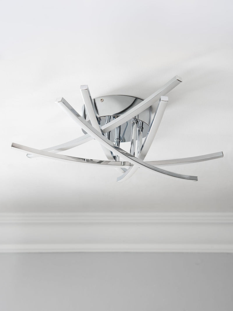 Amari chrome 5 arm flush ceiling light, UK version