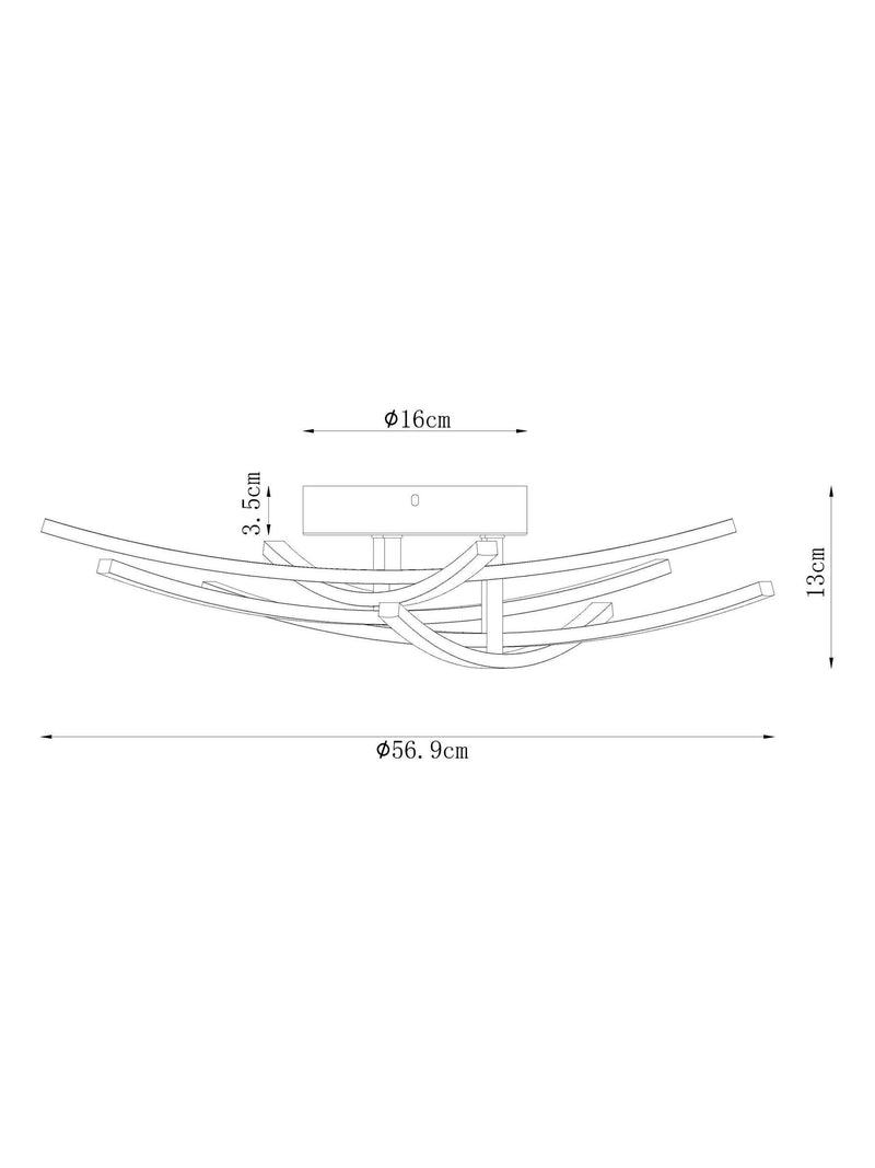 Amari chrome 5 arm flush ceiling light, UK version