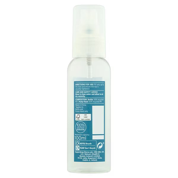 Superdrug pump travel bottle 100ml (British brand)