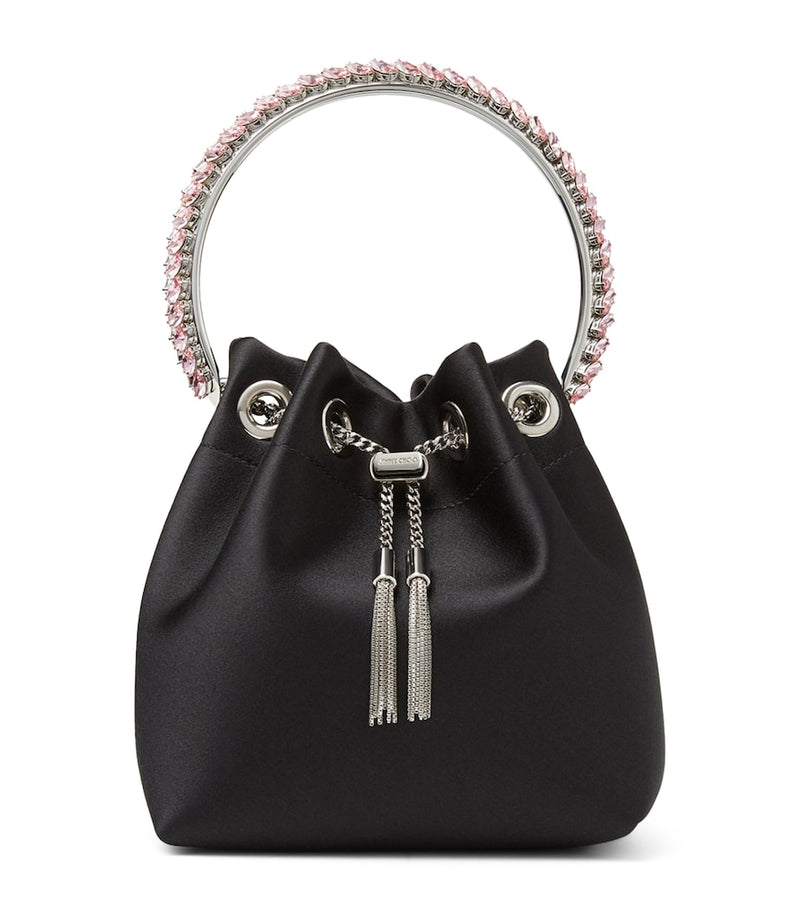 Jimmy Choo Bon Bon satin top-handle bag with crystal handle, imported from the UK