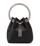 Jimmy Choo Bon Bon satin top-handle bag with crystal handle, imported from the UK
