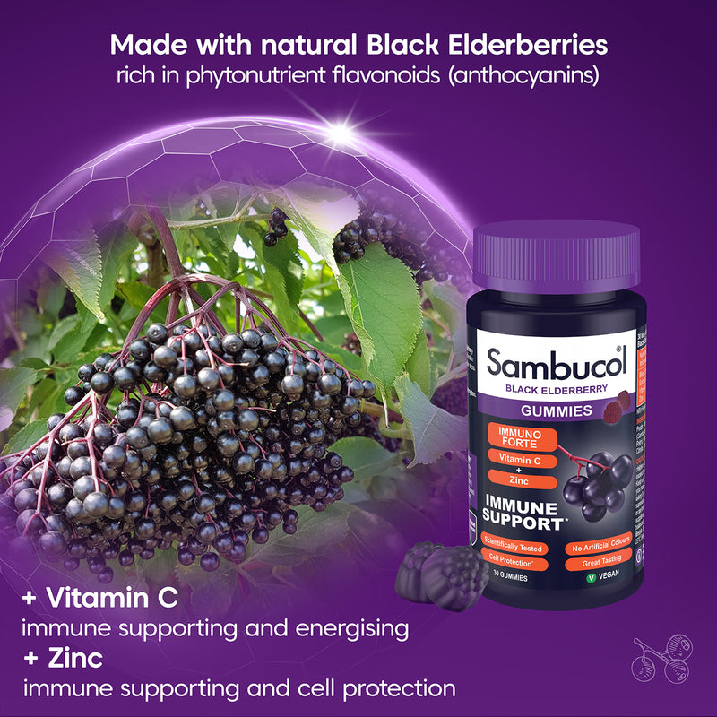 Sambucol Immuno Forte Black Elderberry gummies 30 count (British brand)