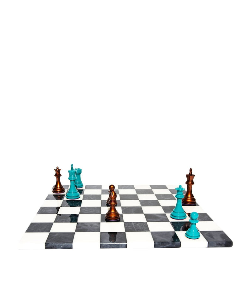 Purling Bold chess set with alabaster board and hand-painted pieces - British product