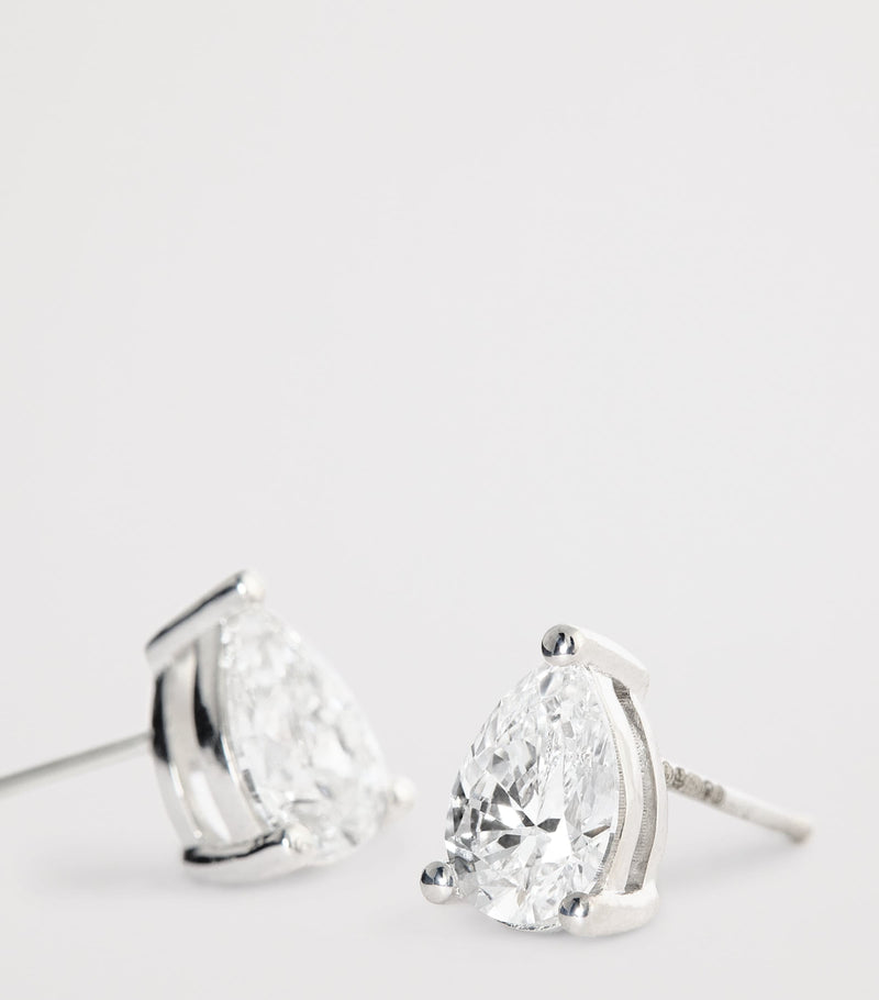 Harrods white gold diamond pear stud earrings 1.00ct (British brand)