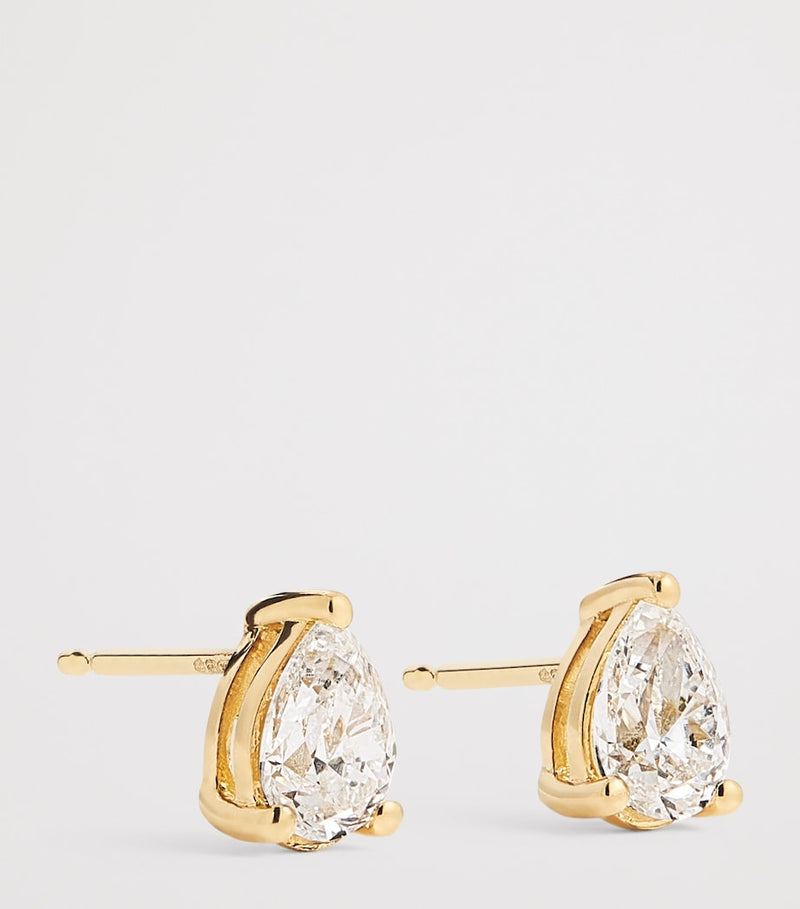 Harrods yellow gold pear diamond stud earrings 1ct - British product