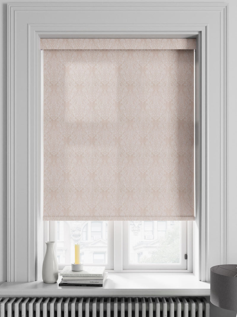 Damask pink Moselle roller blind, UK version