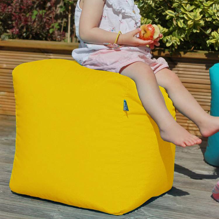 rucomfy yellow indoor outdoor cube bean bag 38cm, UK version
