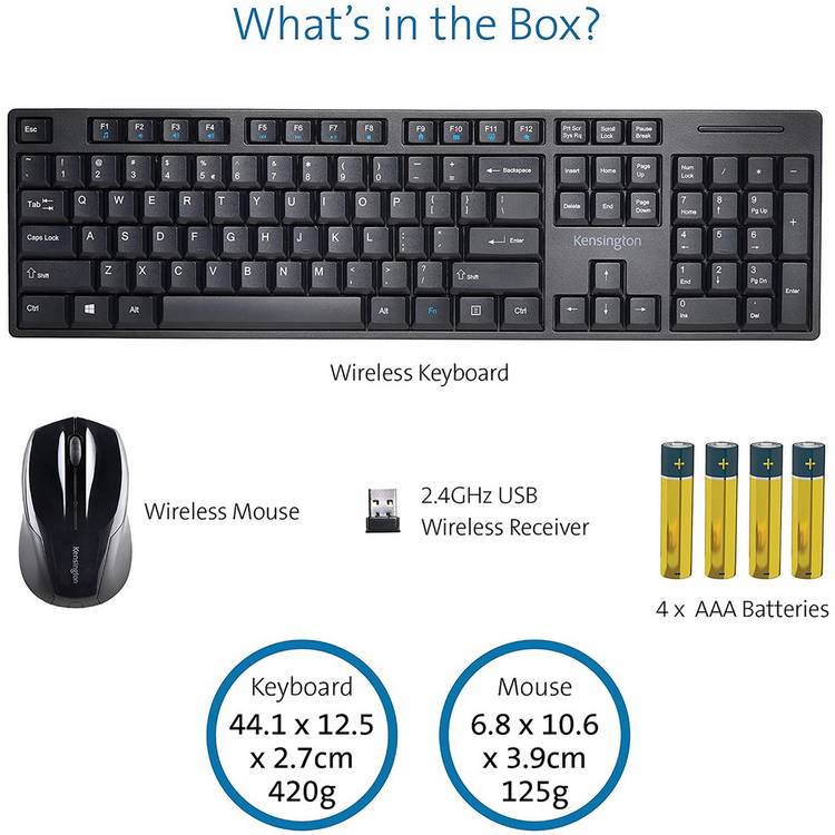 Kensington wireless keyboard and mouse set black (British brand)